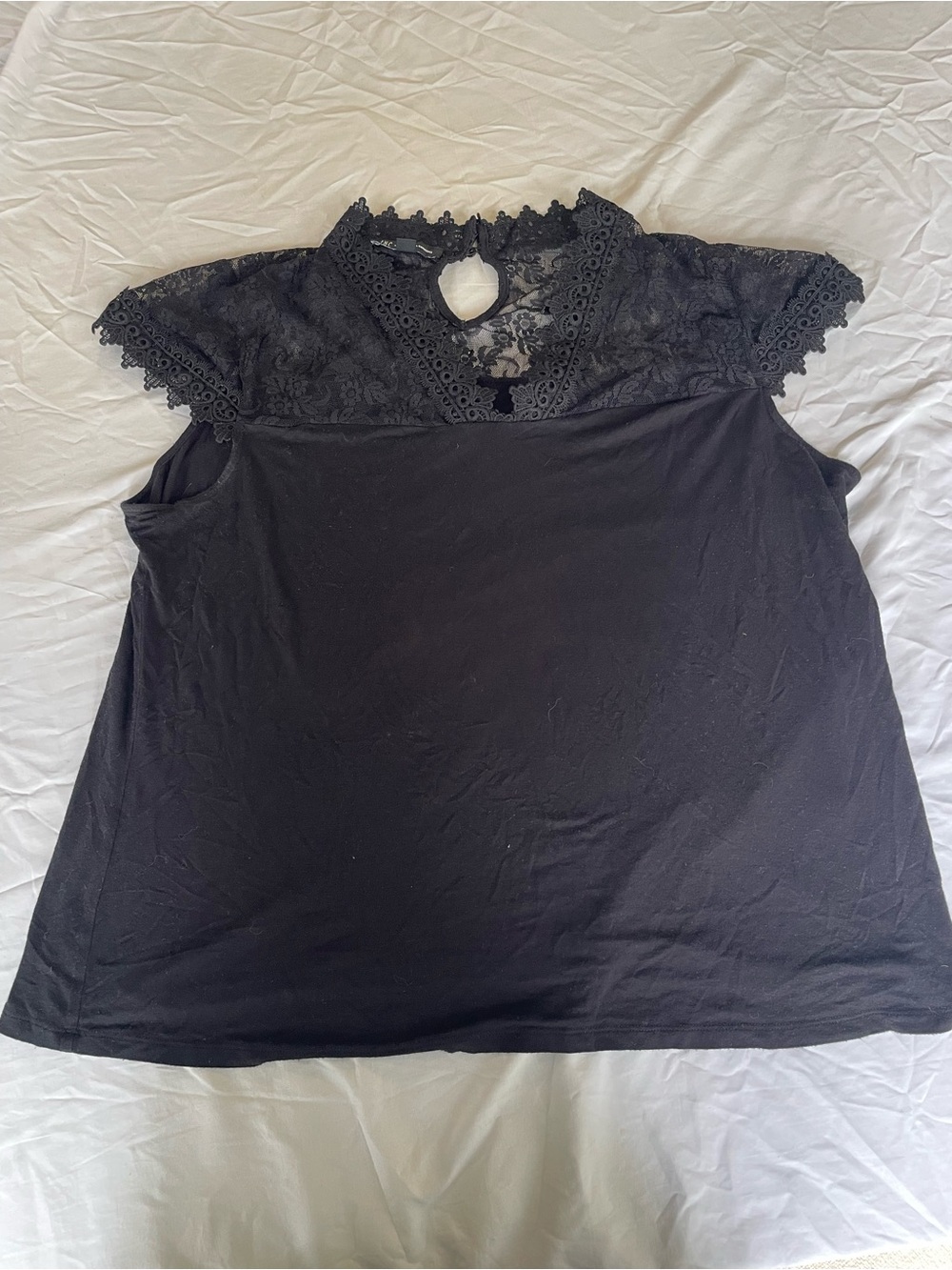 INC International Concepts Black Lace Yoke Cap Sleeve Top
